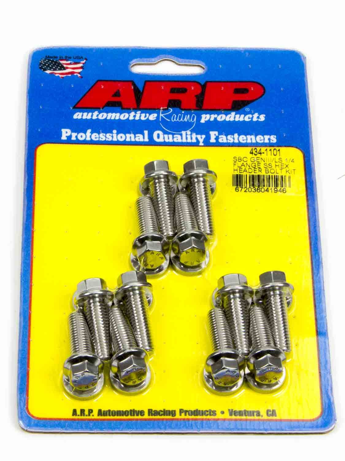 ARP 434-1101 Header Bolt, 8 mm x 1.25 Thread, 0.984 in Long, Hex Head, Stainless, Polished, GM LS-Series, Set of 12
