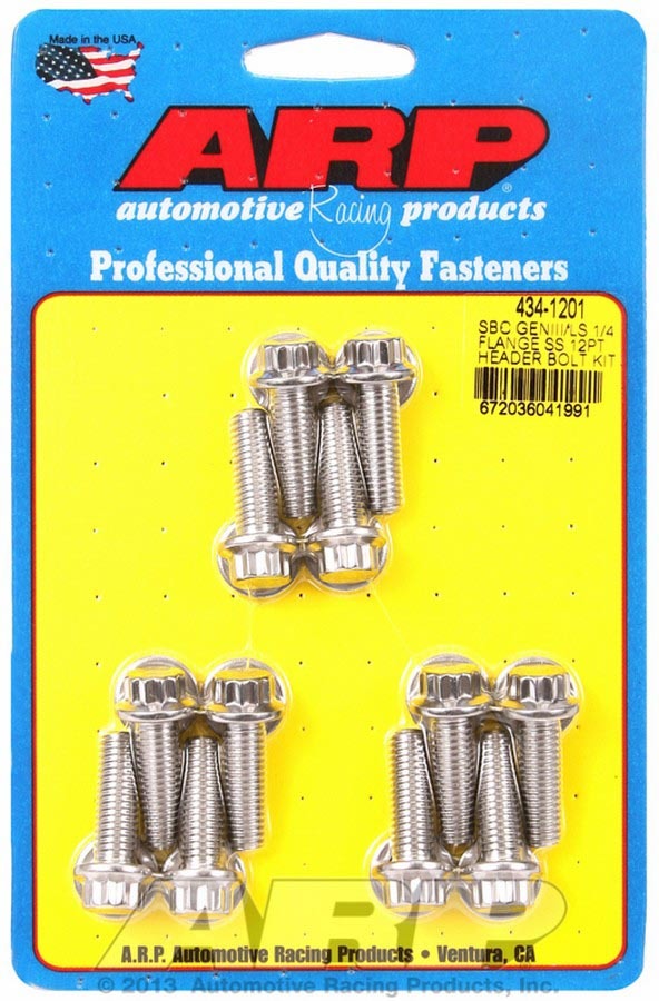 ARP 434-1201 Header Bolt, 8 mm x 1.25 Thread, 0.984 in Long, 12 Point Head, Stainless, Polished, GM LS-Series, Set of 12