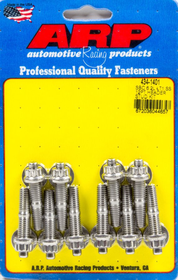 ARP 434-1401 Header Stud, 8 mm x 1.25 Thread, 1.750 in Long, 12 Point Head, Stainless, Polished, GM GenV LT-Series, Set of 10
