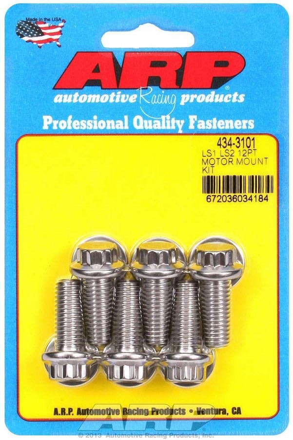 ARP 434-3101 Motor Mount Bolt Kit, 12 Point Head, Stainless, Polished, Mount to Block, GM LS-Series, Kit