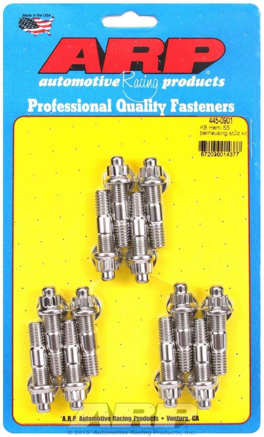ARP 445-0901 Bellhousing Stud, Pro Series, 3/8 in Stud, 2.000 in Long, Hex Nuts, Stainless, Polished, Chevy / Mopar, Kit