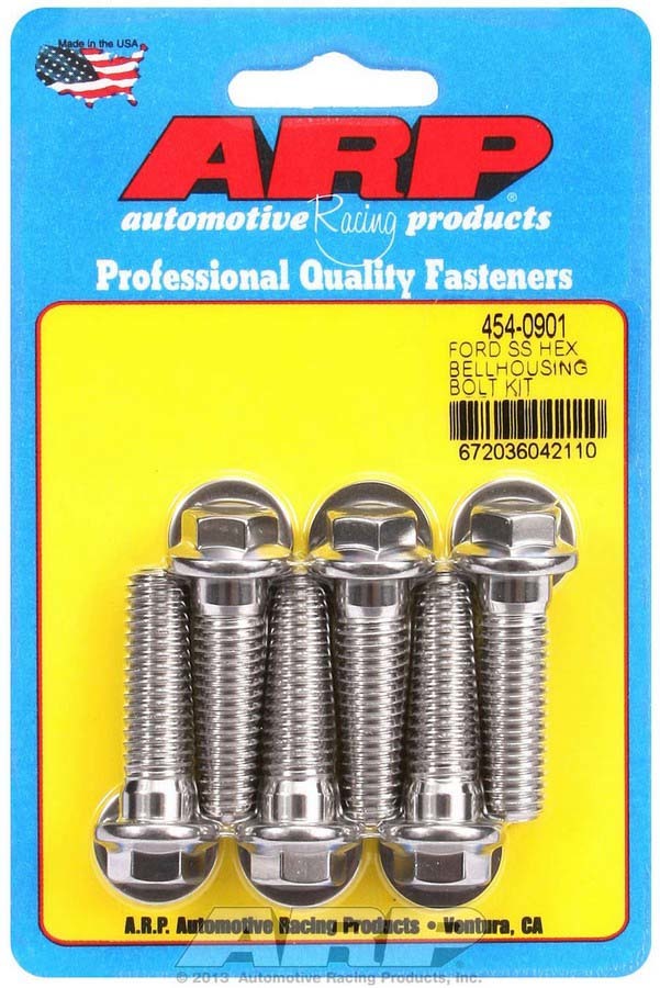 ARP 454-0901 Bellhousing Bolt Kit, 7/16-14 in Thread, 1.500 in Long, Hex Head, Stainless, Polished, Small Block Ford, Kit
