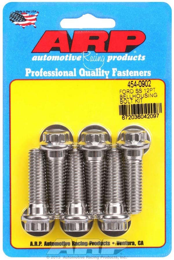 ARP 454-0902 Bellhousing Bolt Kit, 7/16-14 in Thread, 1.500 in Long, 12 Point Head, Stainless, Polished, Small Block Ford, Kit
