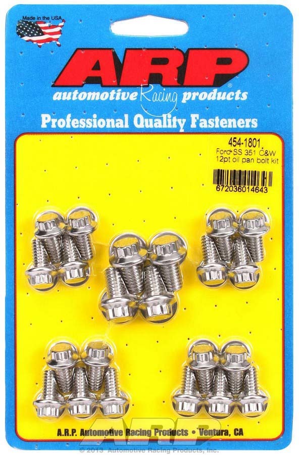 ARP 454-1801 Oil Pan Bolt Kit, 12 Point Head, Stainless, Polished, Ford Cleveland / Modified / Small Block, Kit