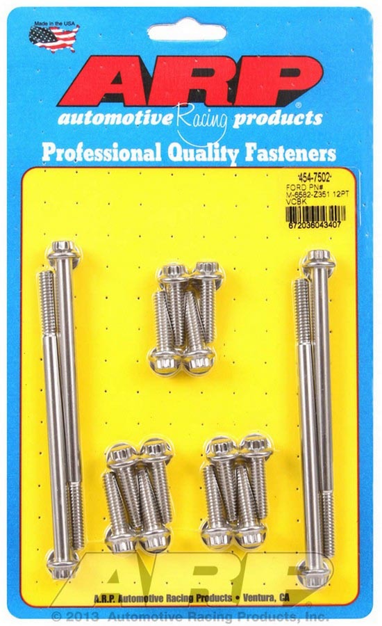 ARP 454-7502 Valve Cover Fastener, Bolt, 1/4-20 in Thread, 12 Point, Stainless, Polished, Small Block Ford, Set of 16