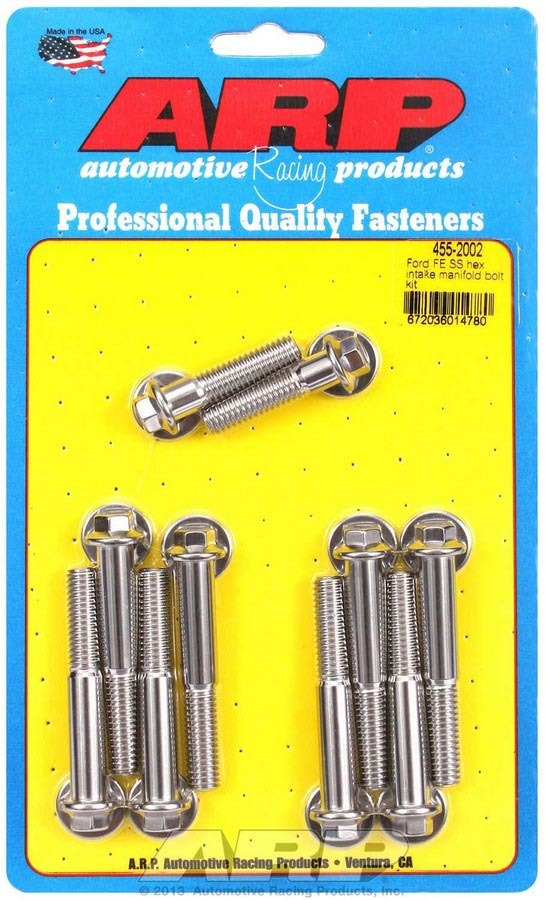 ARP 455-2002 Intake Manifold Bolt Kit, Hex Head, Stainless, Polished, Ford FE-Series, Kit