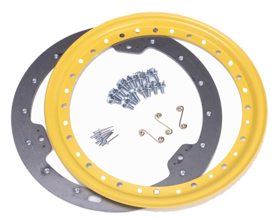 Aero Race Wheels 54-500007 Beadlock Ring, Weld-On Inner Ring, Hardware Included, Steel, Yellow Paint, 15 in Wheels, Kit