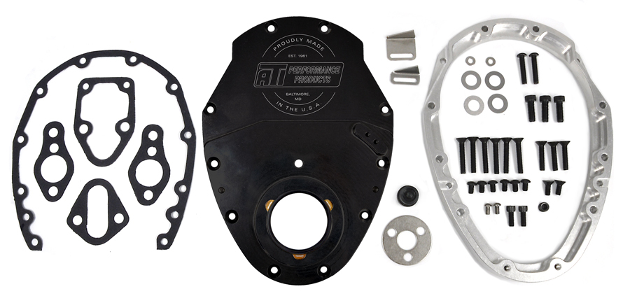 ATI Performance 925502 Timing Cover, 2-Piece, Gaskets / Hardware Included, Aluminum, Black Anodized, Small Block Chevy, Each