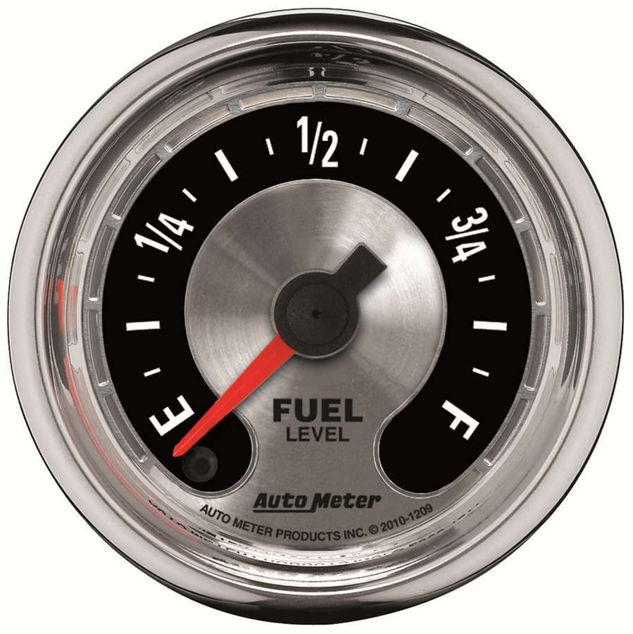 Auto Meter 1209 Fuel Level Gauge, American Muscle, 0-280 OHM, Electric, Analog, Full Sweep, 2-1/16 in Diameter, Brushed / Black Face, Each