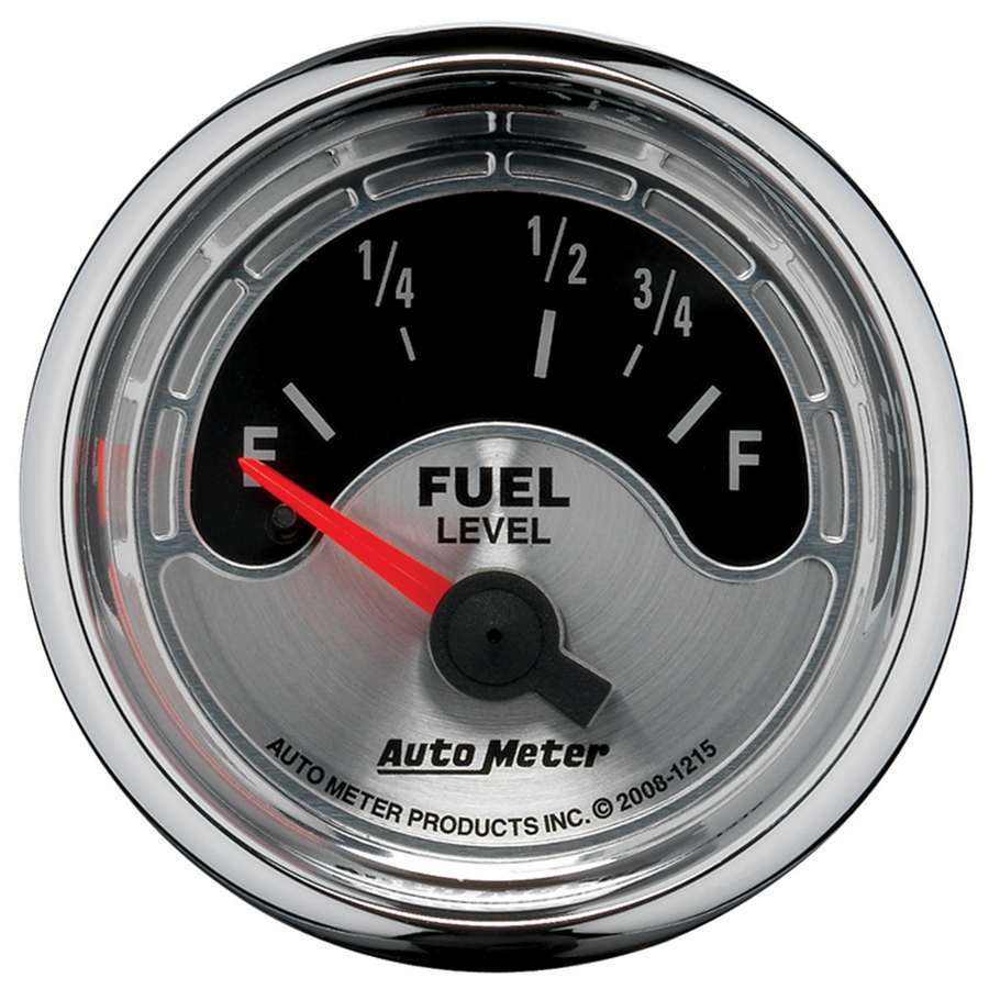 Auto Meter 1215 Fuel Level Gauge, American Muscle, 73-10 ohm, Electric, Analog, Short Sweep, 2-1/16 in Diameter, Brushed / Black Face, Each