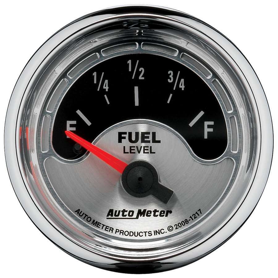 Auto Meter 1217 Fuel Level Gauge, American Muscle, 240-33 ohm, Electric, Analog, Short Sweep, 2-1/16 in Diameter, Brushed / Black Face, Each