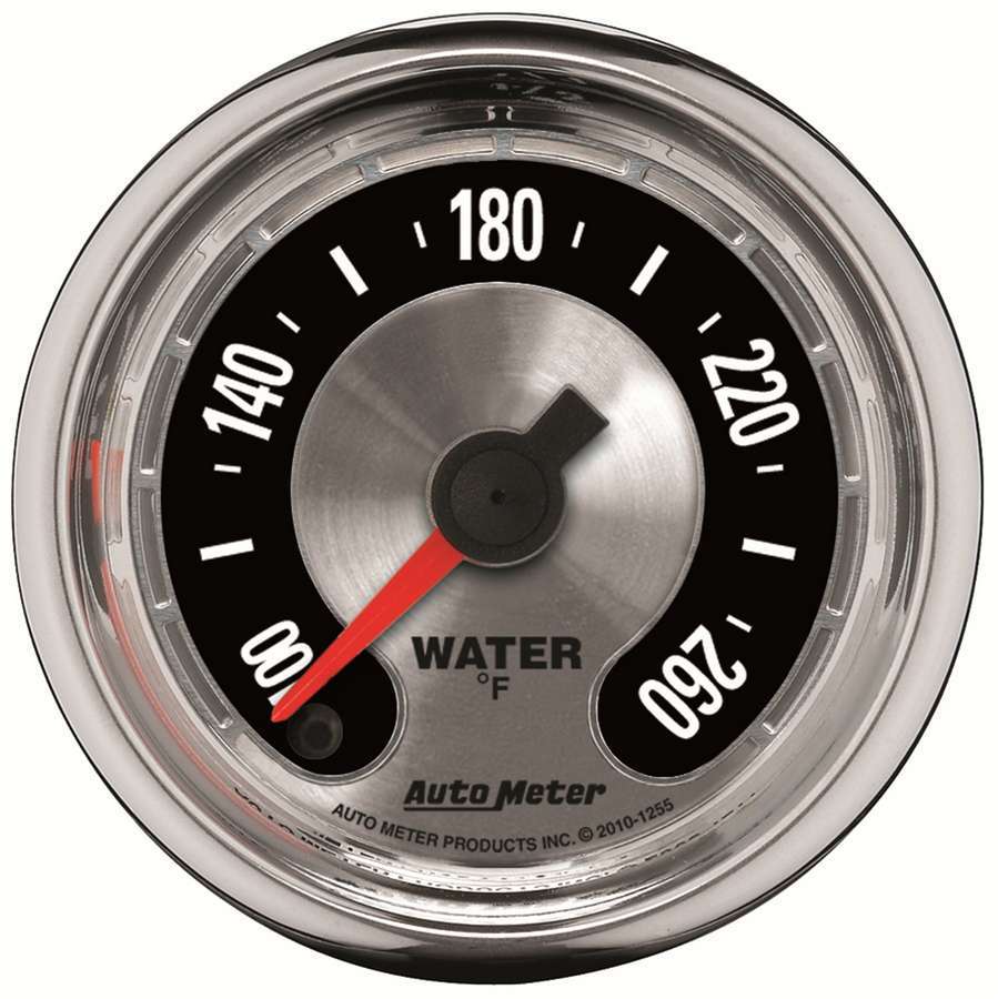 AutoMeter 1255 Water Temperature Gauge, American Muscle, 100-260 Degree F, Electrical, Analog, 2-1/16 in Diameter, Brushed / Black Face, Each