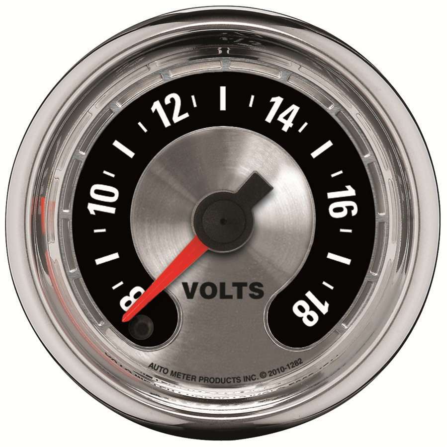 AutoMeter 1282 Voltmeter, American Muscle, 8-18V, Electric, Analog, Full Sweep, 2-1/16 in Diameter, Brushed / Black Face, Each