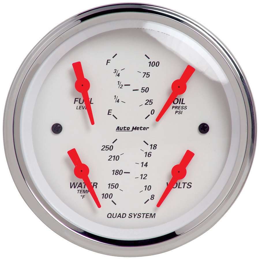 AutoMeter 1312 Combination Gauge, Quad, Arctic White, Analog