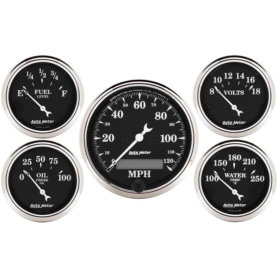 AutoMeter Gauge Kit 5 Pc. 3-1/8in. & 2-1/16in. Elec. Speedometer Old Tyme Black thumbnail 9