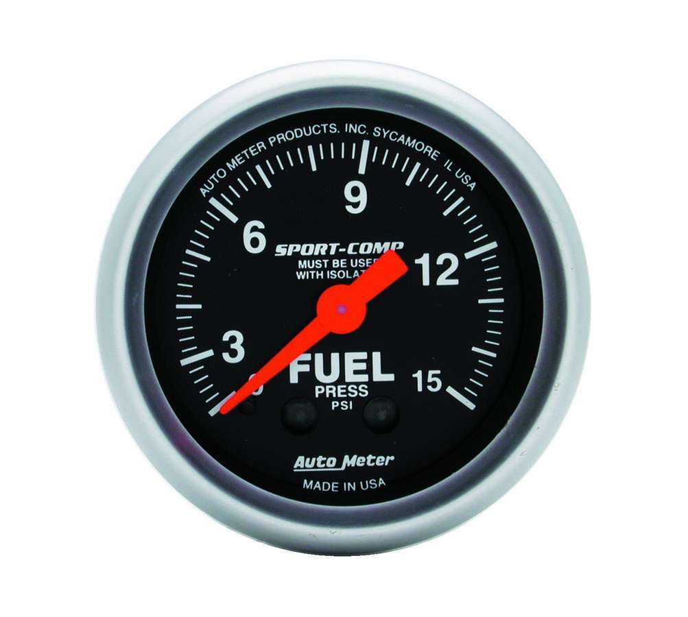 AutoMeter Gauge Fuel Pressure 2-1/16in. 15PSI Mechanical W/Isolator Sport-Comp thumbnail 8