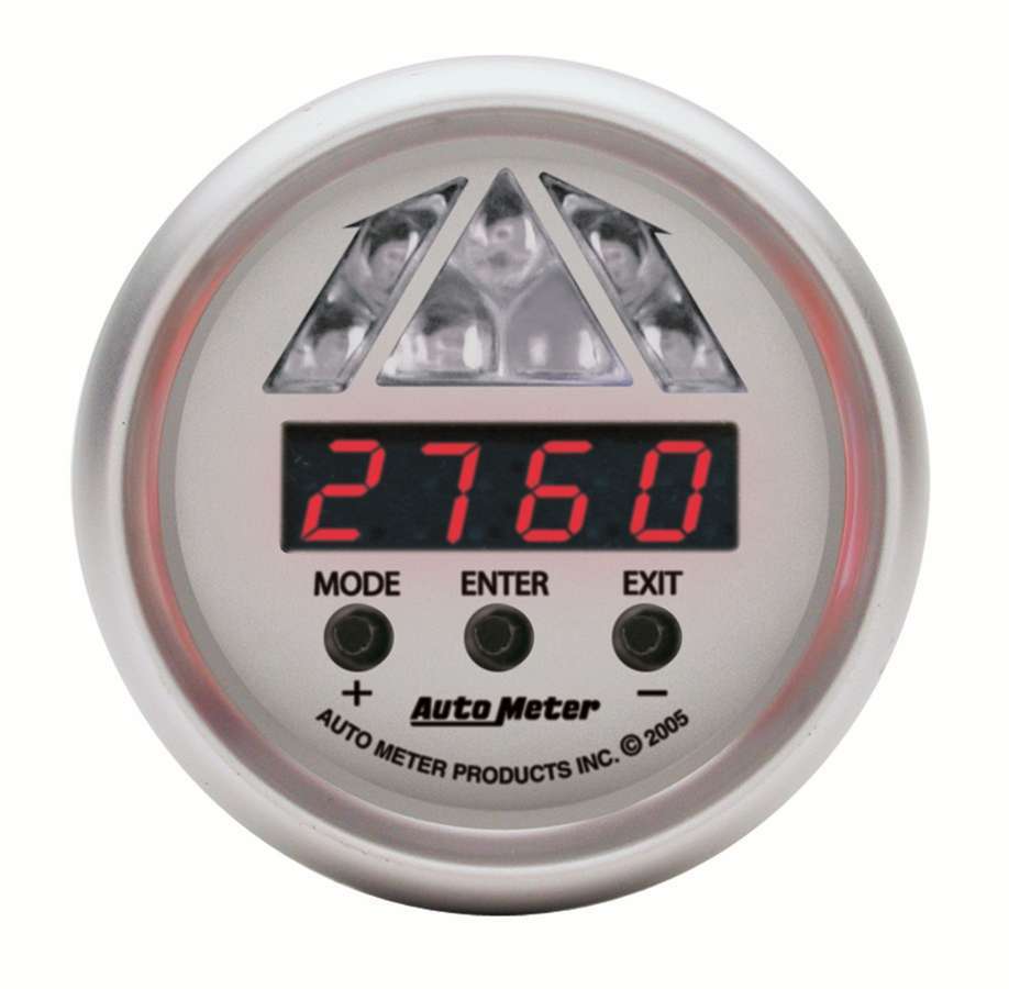 Auto Meter 4387 - Shift Light, Ultra-Lite, 0-16000 RPM, 1 Shift Point, Digital, 2-1/16 in Diameter, Amber Light, Silver Face, Each