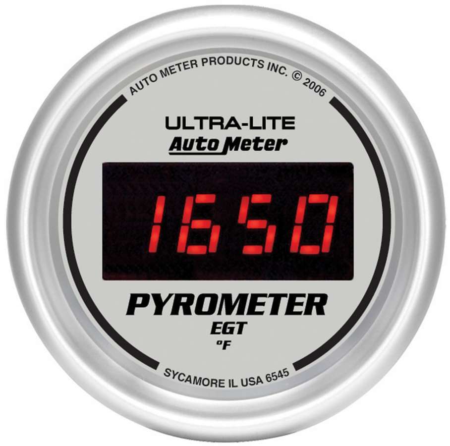 Auto Meter 6545 - EGT Gauge, Ultra-Lite, 0-2000 Degree F, Electric, Digital, 2-1/16 in Diameter, Silver Face, Each
