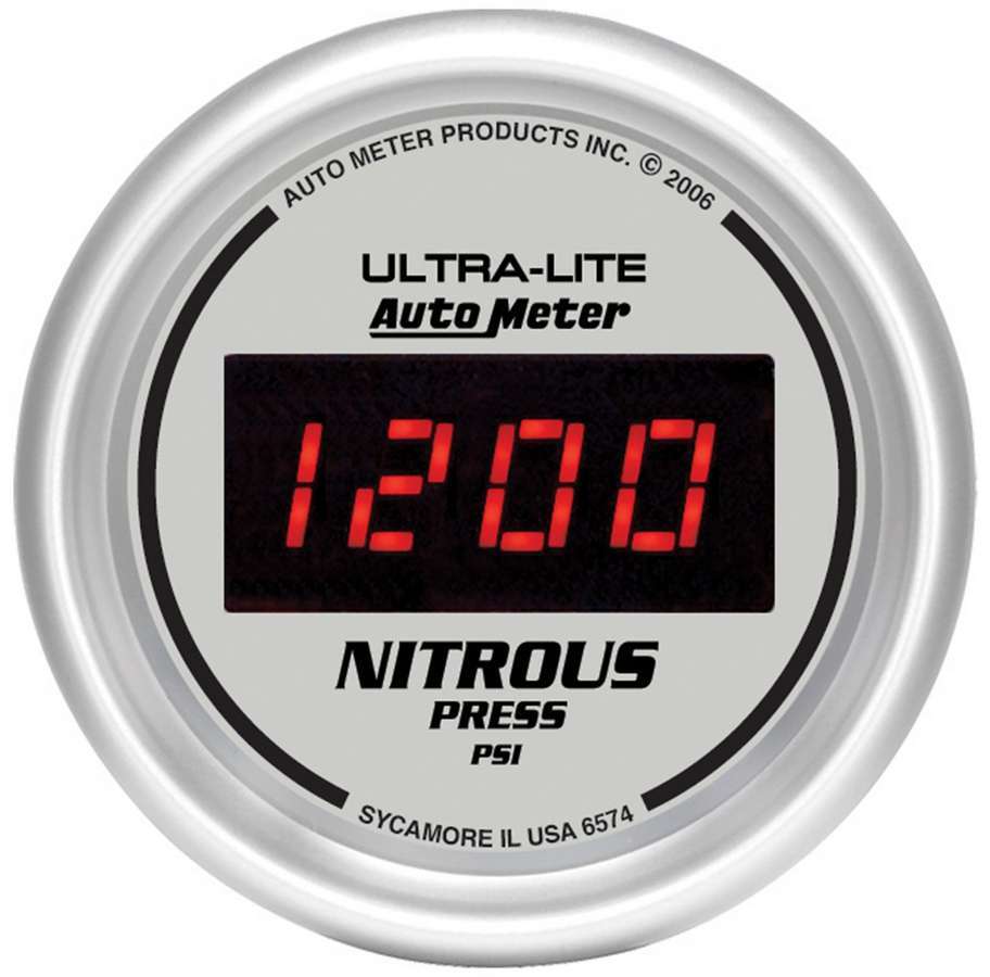 Auto Meter 6574 - Nitrous Pressure Gauge, Ultra-Lite, 0-1600 psi, Electric, Digital, 2-1/16 in Diameter, Black Face, Each