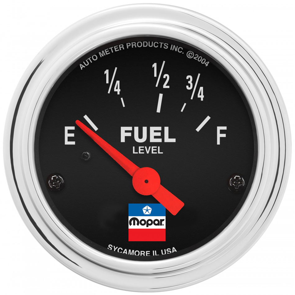 Auto Meter 880785 - Fuel Level Gauge, Mopar Classic, 0-90 ohm, Electric, Analog, Short Sweep, 2-1/16 in Diameter, Black Face, Each