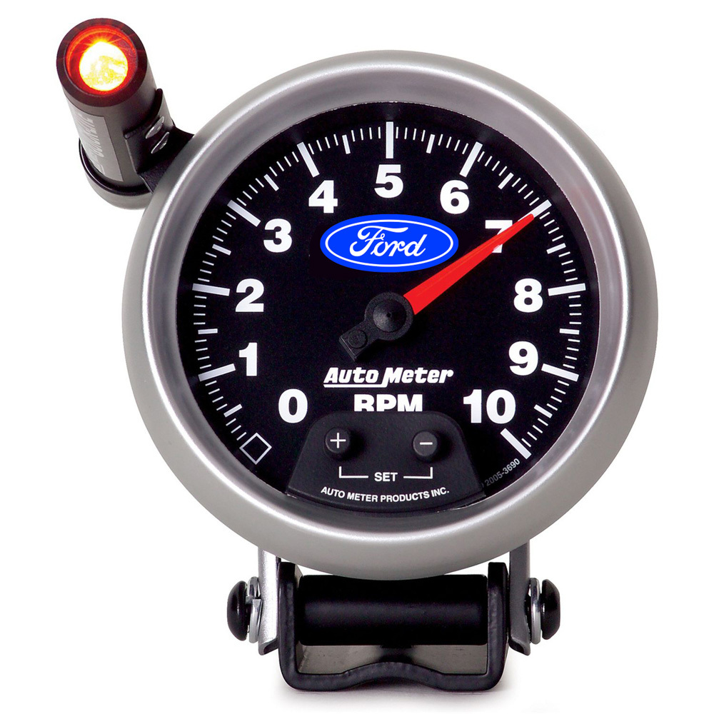 Auto Meter 880825 - Tachometer, 10000 RPM, Electric, Analog, 3-3/4 in Diameter, Pedestal Mount, Shift Light, Memory, Ford Logo, Black Face, Each