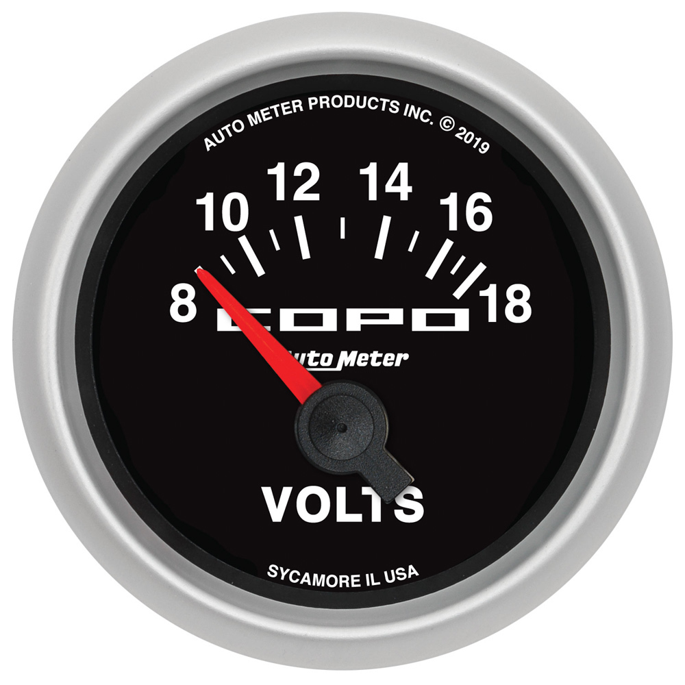 Auto Meter 880874 - Voltmeter, COPO, 8-18V, Electric, Analog, 2-1/16 in Diameter, Black Face, Each