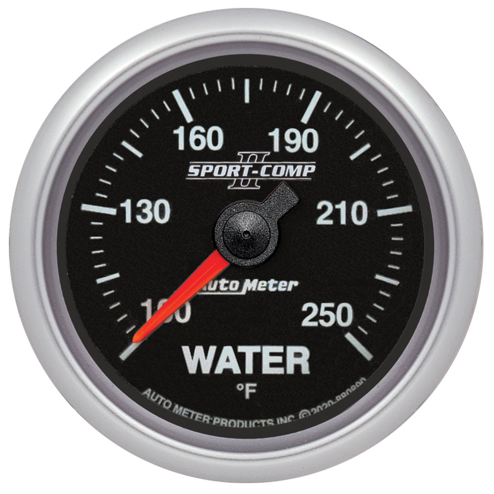 Auto Meter 880890 - Water Temperature Gauge, 100-250 Degree F, Electric, Analog, Full Sweep, 2-1/16 in Diameter, Black Face, Each