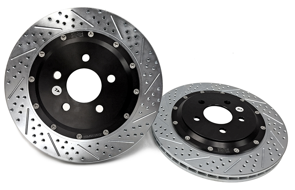 Baer Brakes 2262023 Brake Rotor, EradiSpeed +, Rear, Directional / Drilled / Slotted, 13.000 in OD, 2-Piece, Iron, Zinc Plated, Ford Mustang 2015-16, Pair