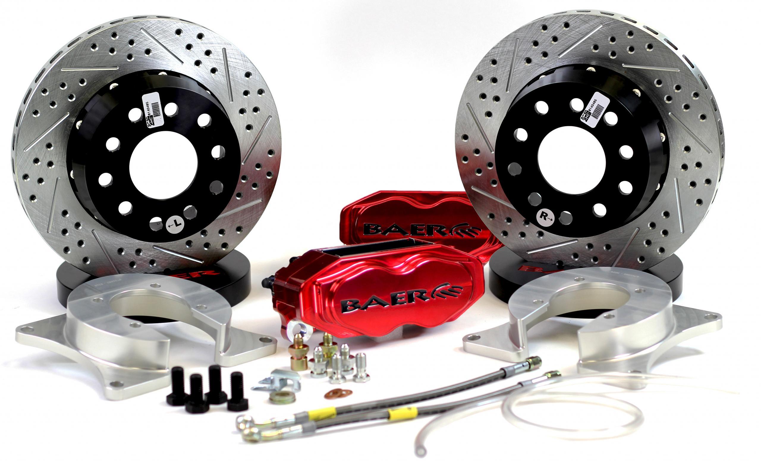 Baer Brakes 4262695FR - Brake System, SS4 Plus, Rear, 4 Piston Caliper, 11.62 in Drilled / Slotted, 2 Piece Rotor, Aluminum, Red, Ford Mustang 2015-18, Kit
