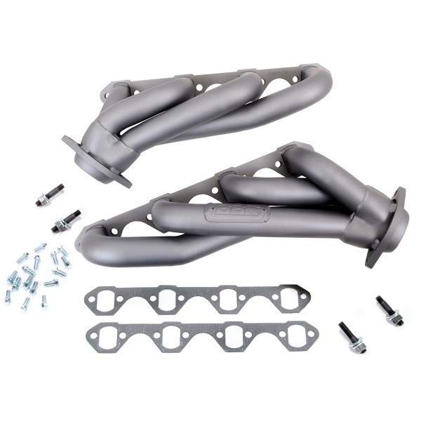 BBK Performance 1515 Headers, Tuned Length Shorty, 1-5/8 in Primary, Stock Collector Flange, Steel, Titanium Ceramic, Small Block Ford, Ford Mustang 1986-93, Pair