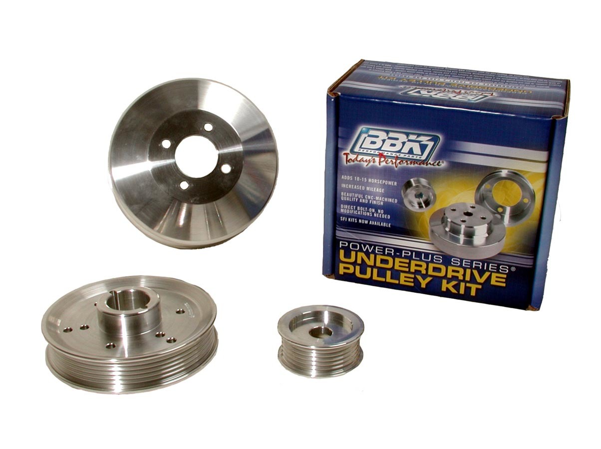 BBK Performance 1555 Pulley Kit, Under Drive, 6-Rib Serpentine, Aluminum, Polished, Ford Modular, Ford Mustang 1996-2001, Kit