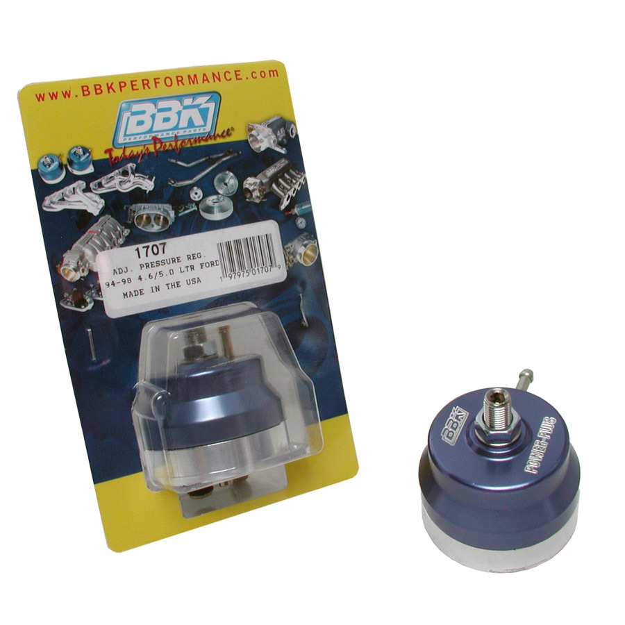 BBK Performance 1707 Fuel Pressure Regulator, 35 to 65 psi, Rail Mount, Adjustable, Aluminum, Blue Anodized, Ford Modular, Ford Mustang 1994-98, Each