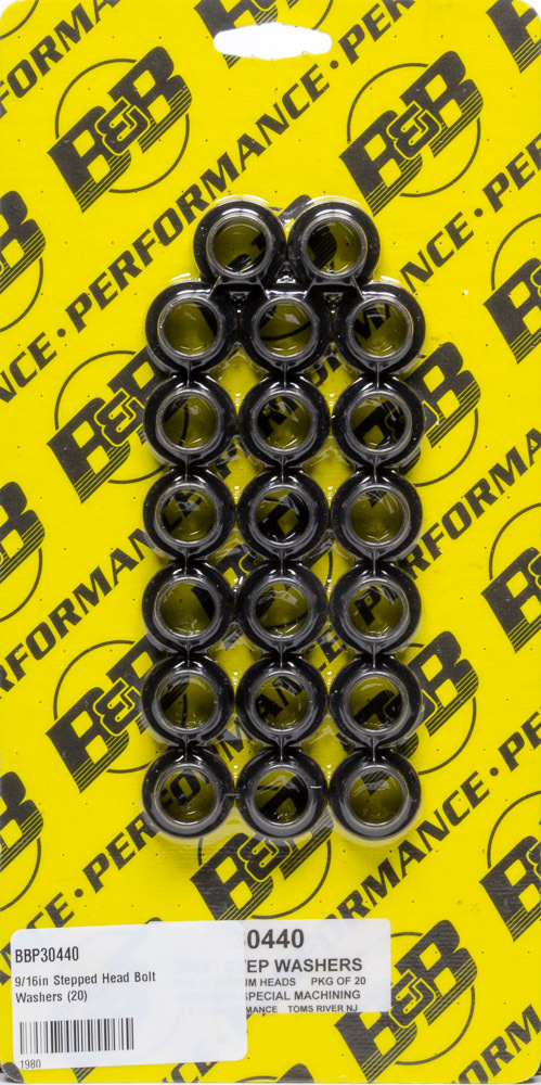 B&B Performance 30440 Head Bolt Washer, 0.995 in OD, 9/16 in ID, 0.195 in Thick, Chromoly, Black Oxide, Head Bolt, Aluminum Heads, Set of 20