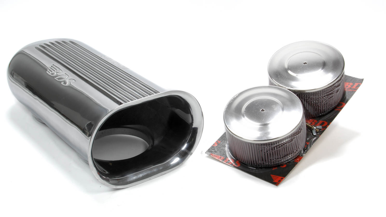 BDS SC-9001 Air Cleaner Assembly, Scoop, 19 x 9-1/2 in Rectangle, 6-1/2 in Tall, Dual 5-1/8 in Carb Flange, Aluminum, Polished, Kit