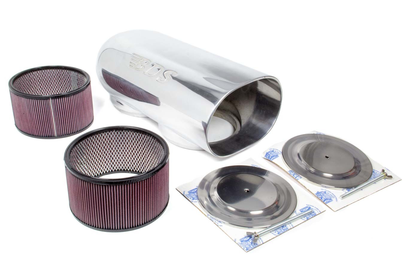 BDS SC-9003 Air Cleaner Assembly, Scoop, 21-1/8 x 10-1/2 in Rectangle, 7-1/4 in Tall, Dual 7-3/8 in Carb Flange, Aluminum, Polished, Kit