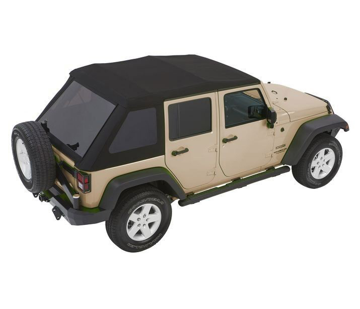 Soft Top - Trektop NX Glide - Tinted Windows - Brackets / Hardware / Frame / Top / Windows - Black Twill - 4-door - Jeep Wrangler JK 2007-17 - Kit