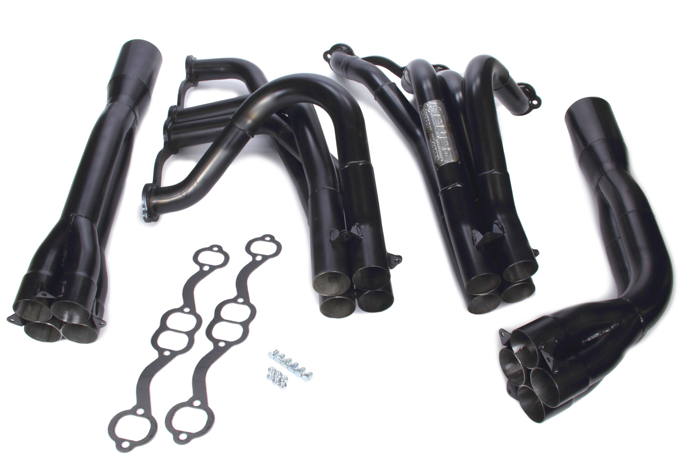 Beyea Headers DLMTY-23T2 Headers, Dirt Late Model, Tri-Y, 1-3/4 to 1-7/8 to 2 in Primary, 3-1/2 in Collector, Steel, Black Paint, 23 Degree Head, Small Block Chevy, Kit