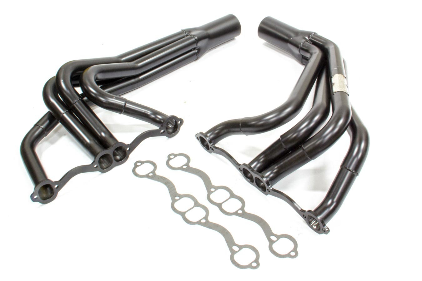 Beyea Headers IDM-23S2-B Headers, IMCA-UMP Modified, 1-3/4 to 1-7/8 in Primary, 3-1/2 in Collector, Steel, Black Paint, Small Block Chevy, Pair