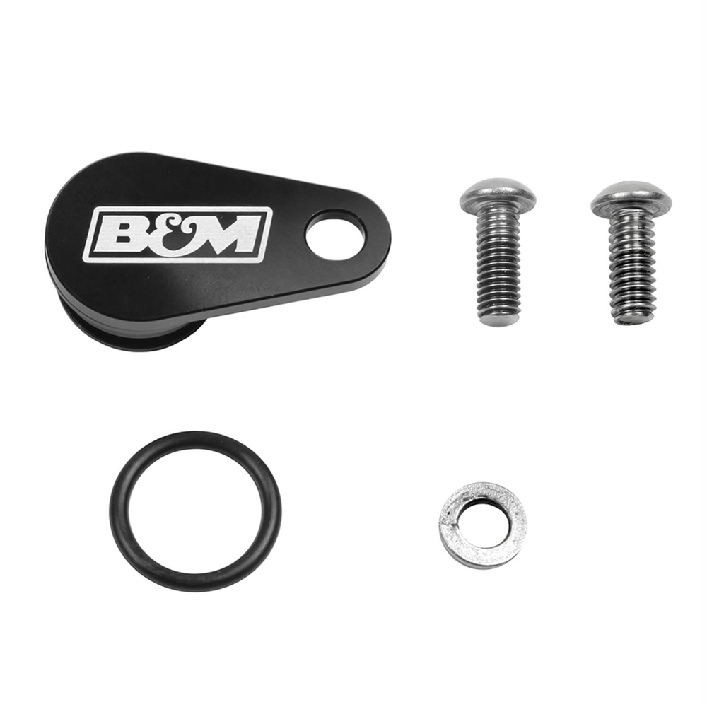 B&M 20299 Port Plug, Speedometer, Hardware Included, Aluminum, Black Anodized, B&M Logo, TH350 / TH350c, GM, Each