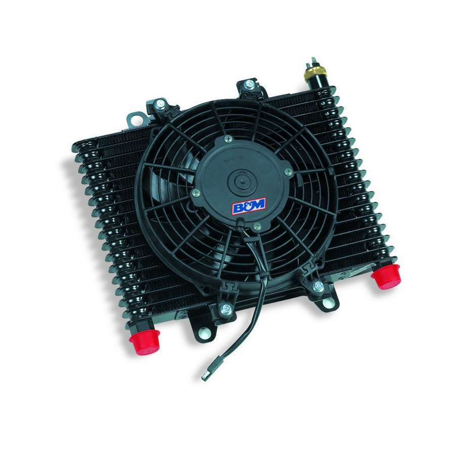 B&M 70297 Fluid Cooler and Fan, Hi-Tek, 13.500 x 8.625 x 3.500 in, Plate and Fin Type, 1/2 in NPT in Female Inlet / Outlet, Aluminum, Black Paint, Each