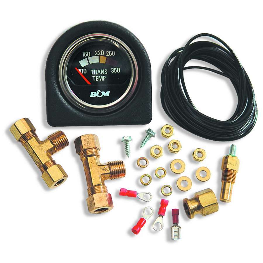 B&M 80212 Transmission Temperature Gauge, 100-350 Degree F, Electric, Analog, Short Sweep, 2-1/16 in Diameter, Black Face, Kit