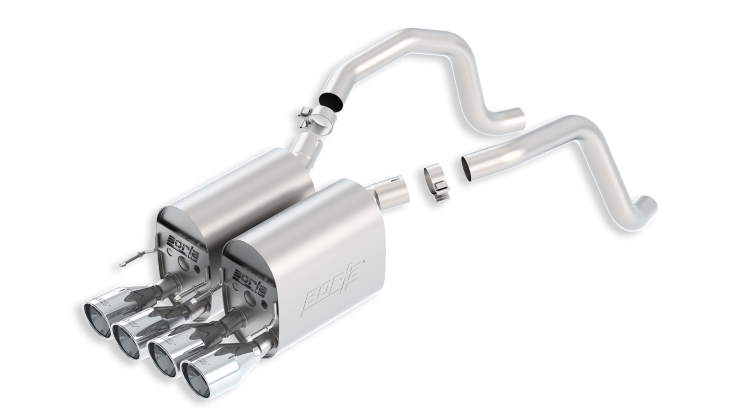 Borla 11814 Exhaust System, Touring, Axle-Back, 2-1/2 in Diameter, Dual Center Exit, Quad 4 in Polished Tips, Stainless, Natural, GM LS-Series, Chevy Corvette 2005-08, Kit