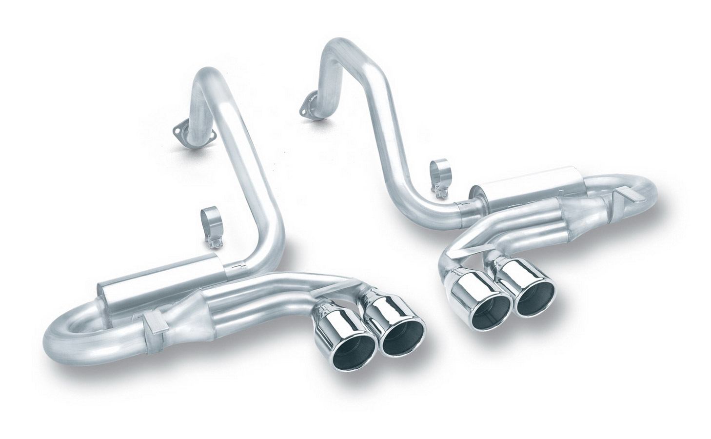 Borla 140038 Exhaust System, S-Type, Cat-Back, 2-1/2 in Diameter, Dual Center Exit, Quad 4 in Polished Tips, Stainless, Natural, GM LS-Series, Chevy Corvette 1997-2004, Kit