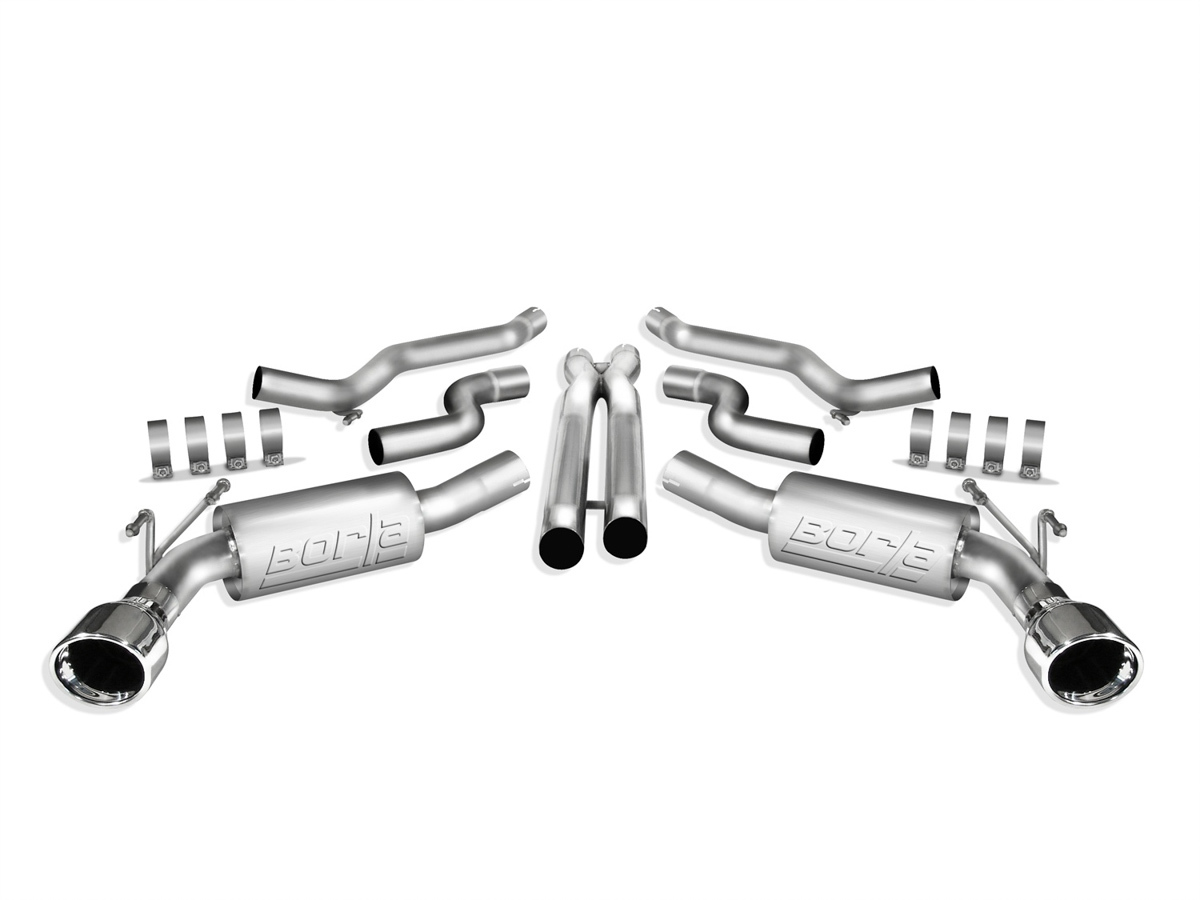 Borla 140356 Exhaust System, ATAK, Cat-Back, 2-1/2 in Diameter, Dual Rear Exit, 4-1/2 in Polished Tips, Stainless, Natural, GM LS-Series, Chevy Camaro 2010-13, Kit