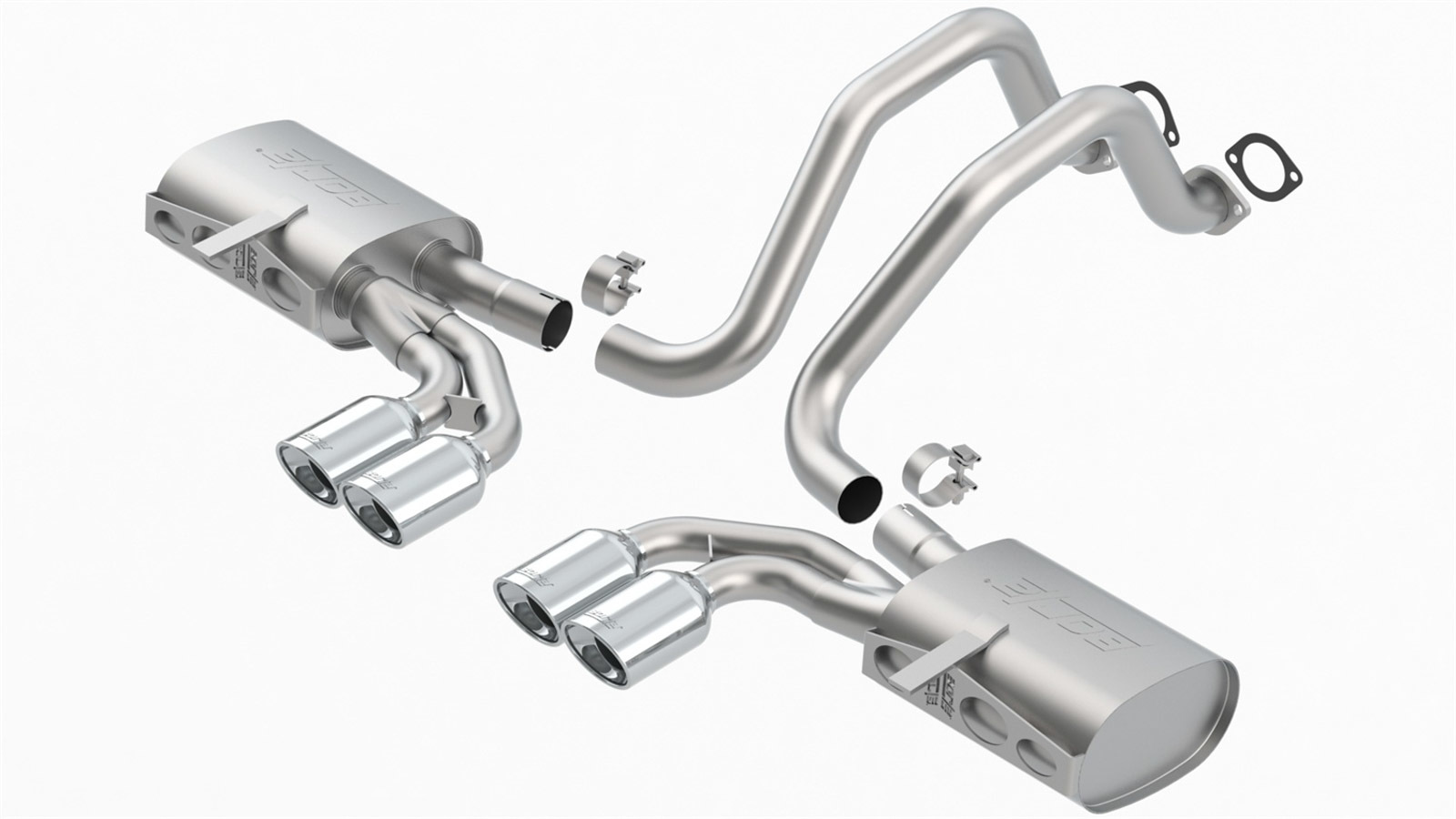 Borla 140427 Exhaust System, S-Type II, Cat-Back, 2-1/2 in Diameter, Dual Center Exit, Quad 4-1/4 in Polished Tips, Stainless, Natural, GM LS-Series, Chevy Corvette 1997-2004, Kit
