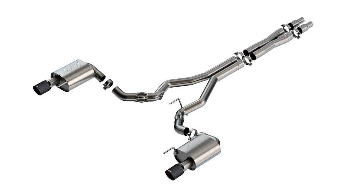Exhaust System - ATAK - Cat-Back - 2.5 in Diameter - 4 in Carbon Fiber Tips - Stainless - Natural - Ford Coyote - Ford Mustang 2024 - Kit