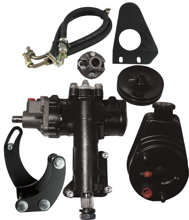 Borgeson 999006 Steering Box, Power, 14 to 1 Ratio, Brackets / Joints / Lines / Pulley / Pump, Iron, Short Water Pump, Small Block Chevy, Chevy Fullsize Car 1955-57, Kit