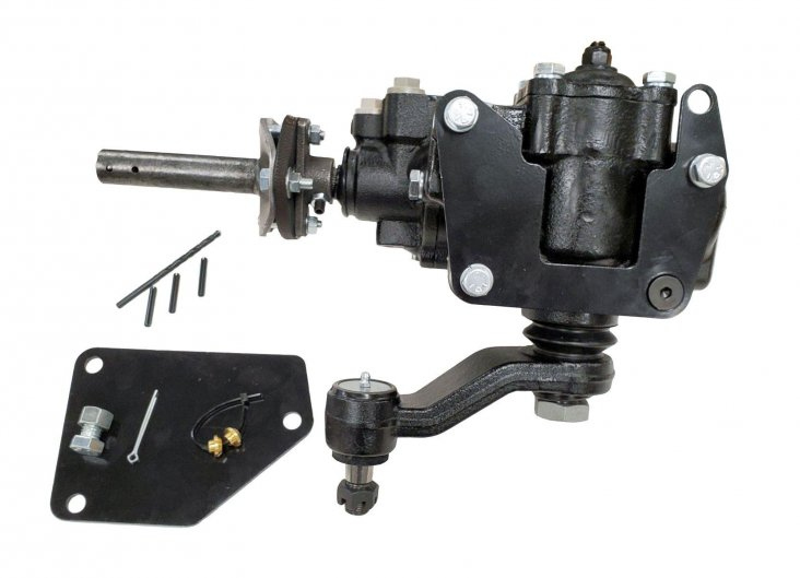 Borgeson 999067 Steering Box, Power, 12.7 to 1 Ratio, 1-1/4 in Pitman Shaft, Brackets, Pitman Arm Included, Iron, Black Paint, GM Fullsize Truck 1963-66, Each