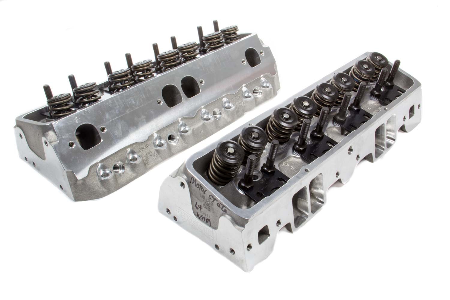 Brodix 1321003 Cylinder Head, DS 225, Assembled, 2.080 / 1.600 in Valves, 225 cc Intake, 64 cc Chamber, 1.550 in Springs, Angle Plug, Aluminum, Small Block Chevy, Pair