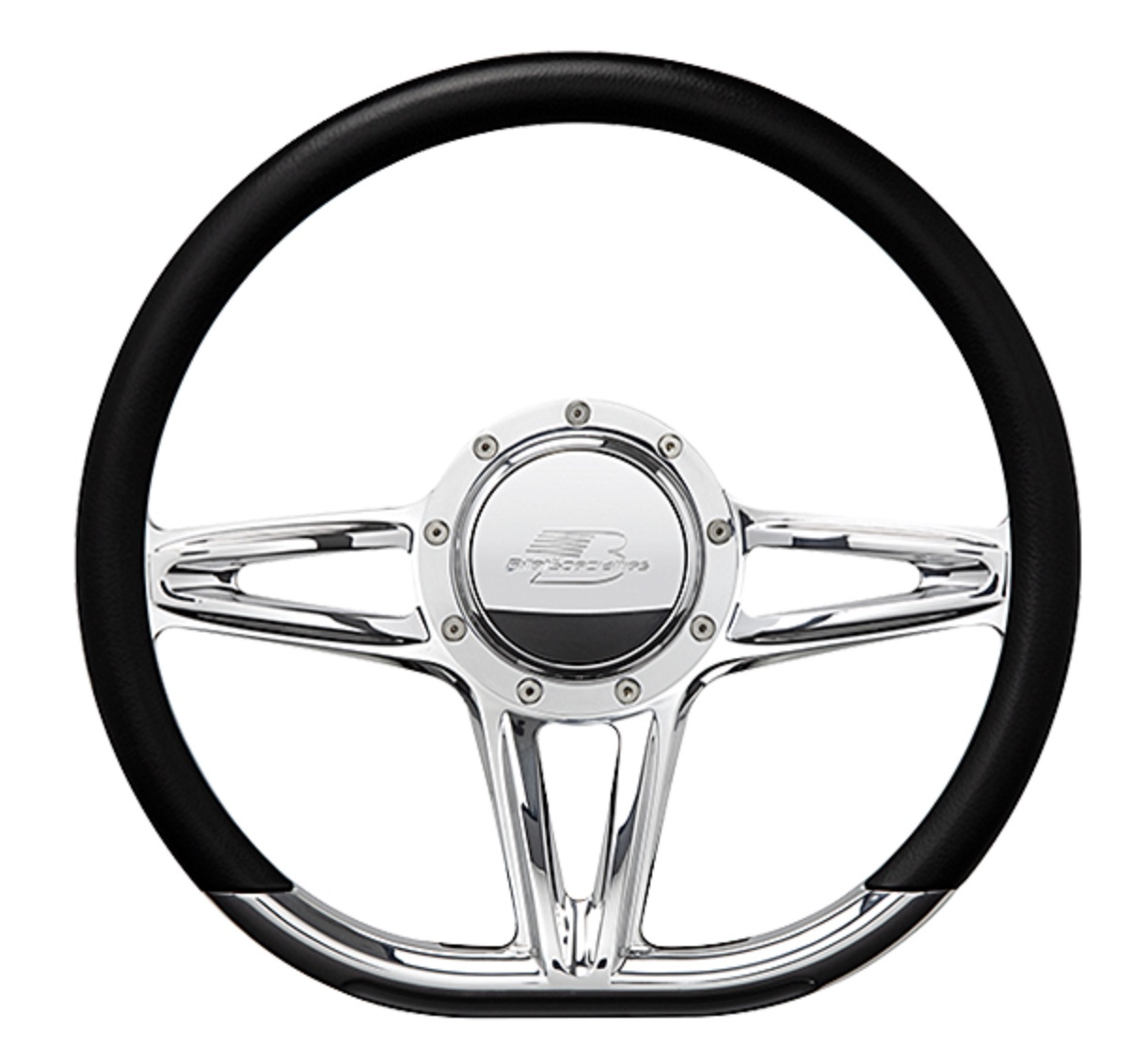 Billet Specialities 29441 Steering Wheel, Victory, D-Shape, 14 in Diameter, 2 in Dish, 3-Spoke, Milled Finger Notches, Aluminum, Polished, Each